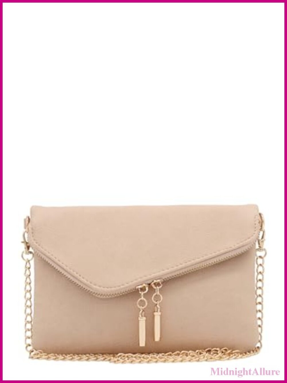 Faux Leather Envelope Wristlet Clutch Crossbody with Chain Strap